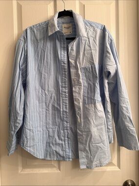 Abercrombie & Fitch Light Blue and White Striped Button-Down Shirt